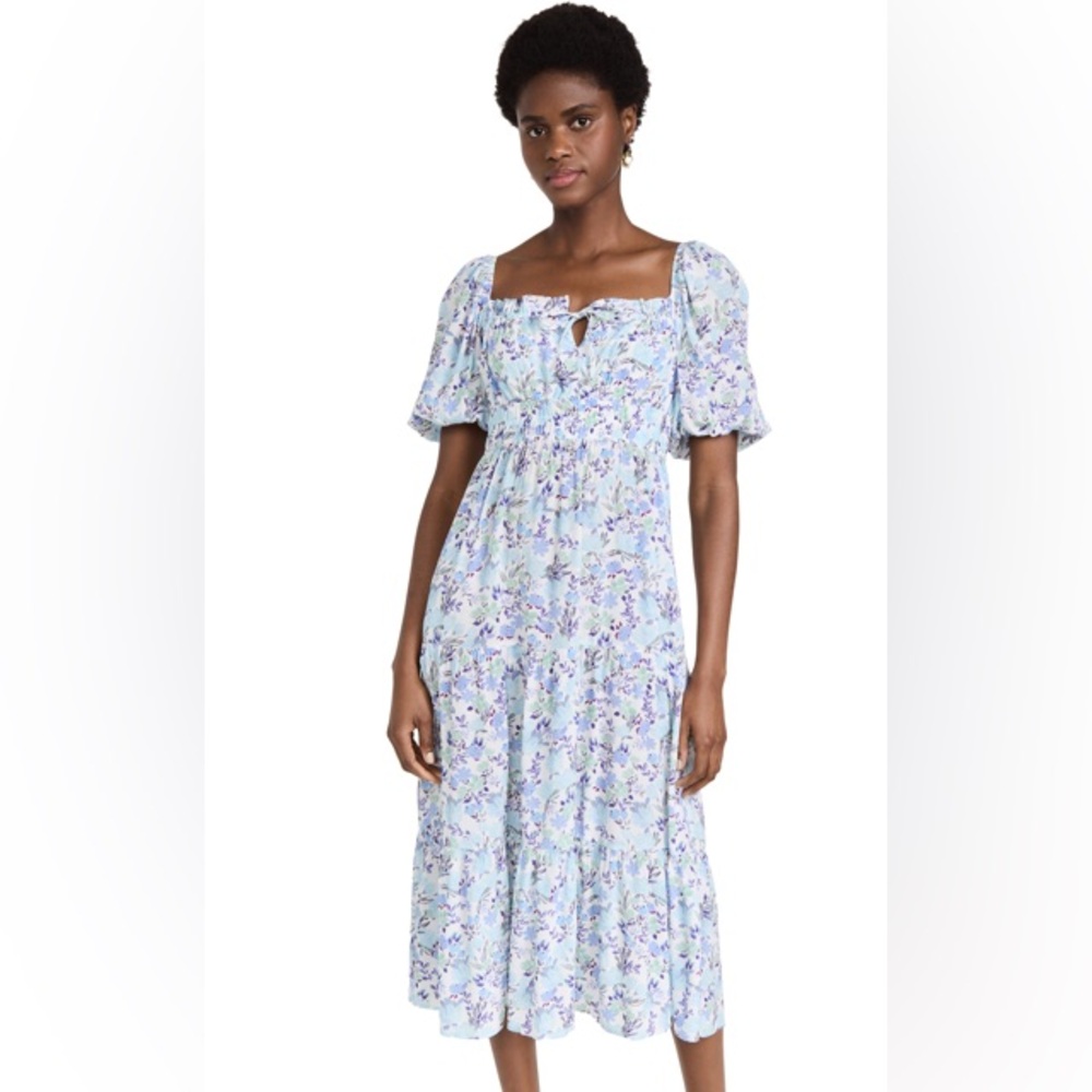 Yumi Kim Pale Blue Floral Puff-Sleeve Maxi Dress